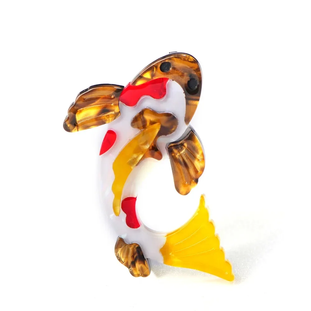 Blucome Fashion Vivid Carp Fish Shape Brooches Colourful Acrylic Jewelry Women Children Girl Clothing Scarf Hat Bag Accessories