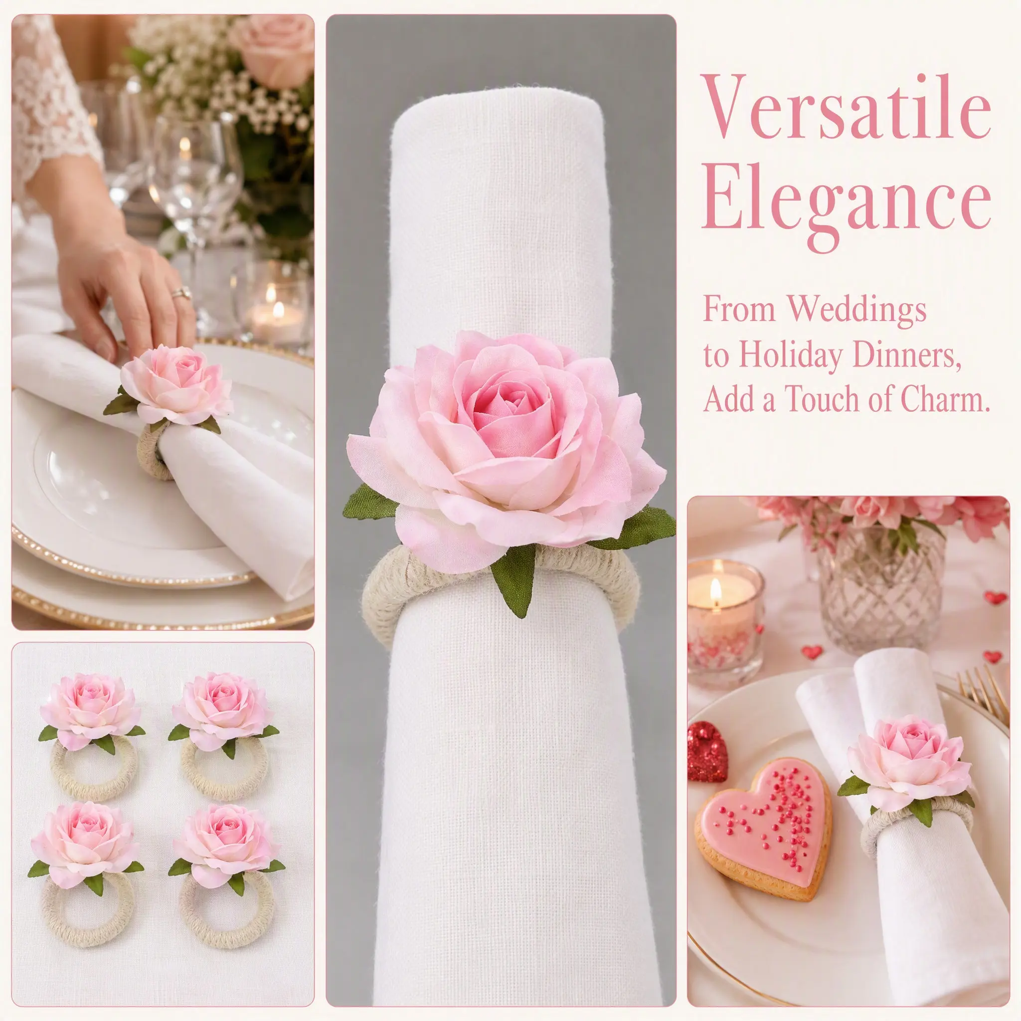 4Pcs Delicate Flower Napkin Rings High-Grade Material Lightweight Portable Napkin Holders for Wedding Anniversary Dinner Party