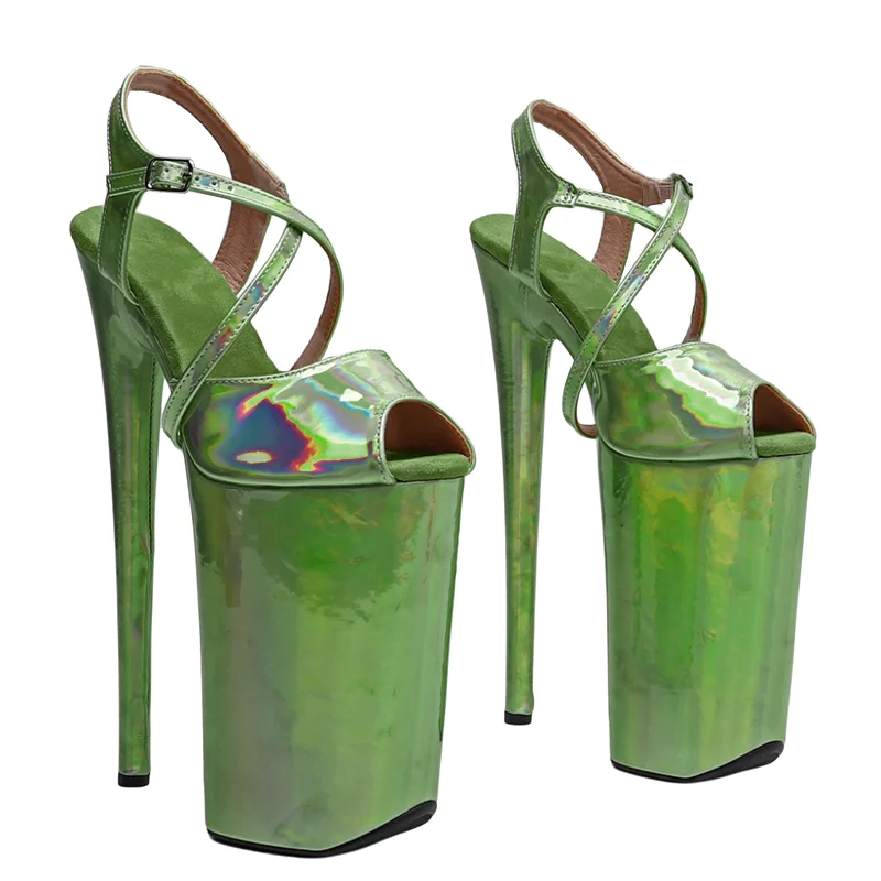 Leecabe  26CM/10inches holography shiny PU sexy exotic High Heel platform sandals stripper heel  Pole Dance shoes