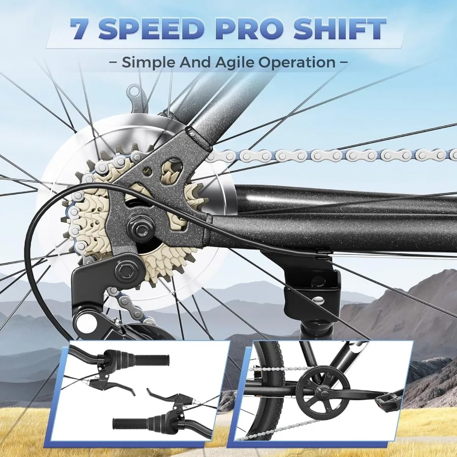 จักรยานเสือภูเขา Outroad ขนาด 26 นิ้ว สำหรับผู้ชาย ผู้หญิง และผู้ใหญ่ พร้อมเกียร์ 7/21 สปีด โครงเหล็กคาร์บอนสูง ดีไซน์เกรดอากาศยาน ระบบเบรกดิสก์คู่