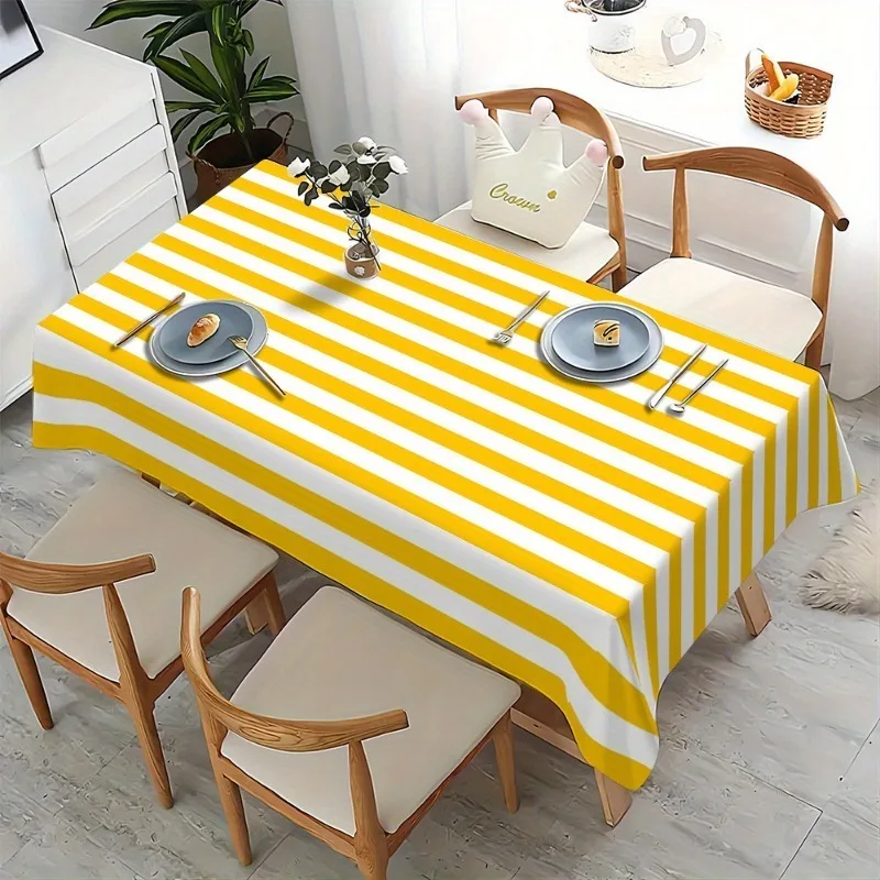 Yellow and white striped tablecloth, rectangular tablecloth, suitable for kitchen, dining room, party and home decoration