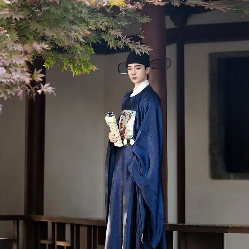 Ancient Bridegroom Uniform Traditional Chinese Clothing Ming Dynasty Dark Pattern Crane Round Neck Robe Halloween Cosplay Suits