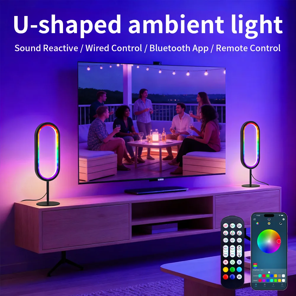 

U-образная RGB-лампа с изменением цвета, синхронизацией с музыкой и управлением звуком, мягкий светодиодный светильник для спальни, прикроватной зоны и гостиной
