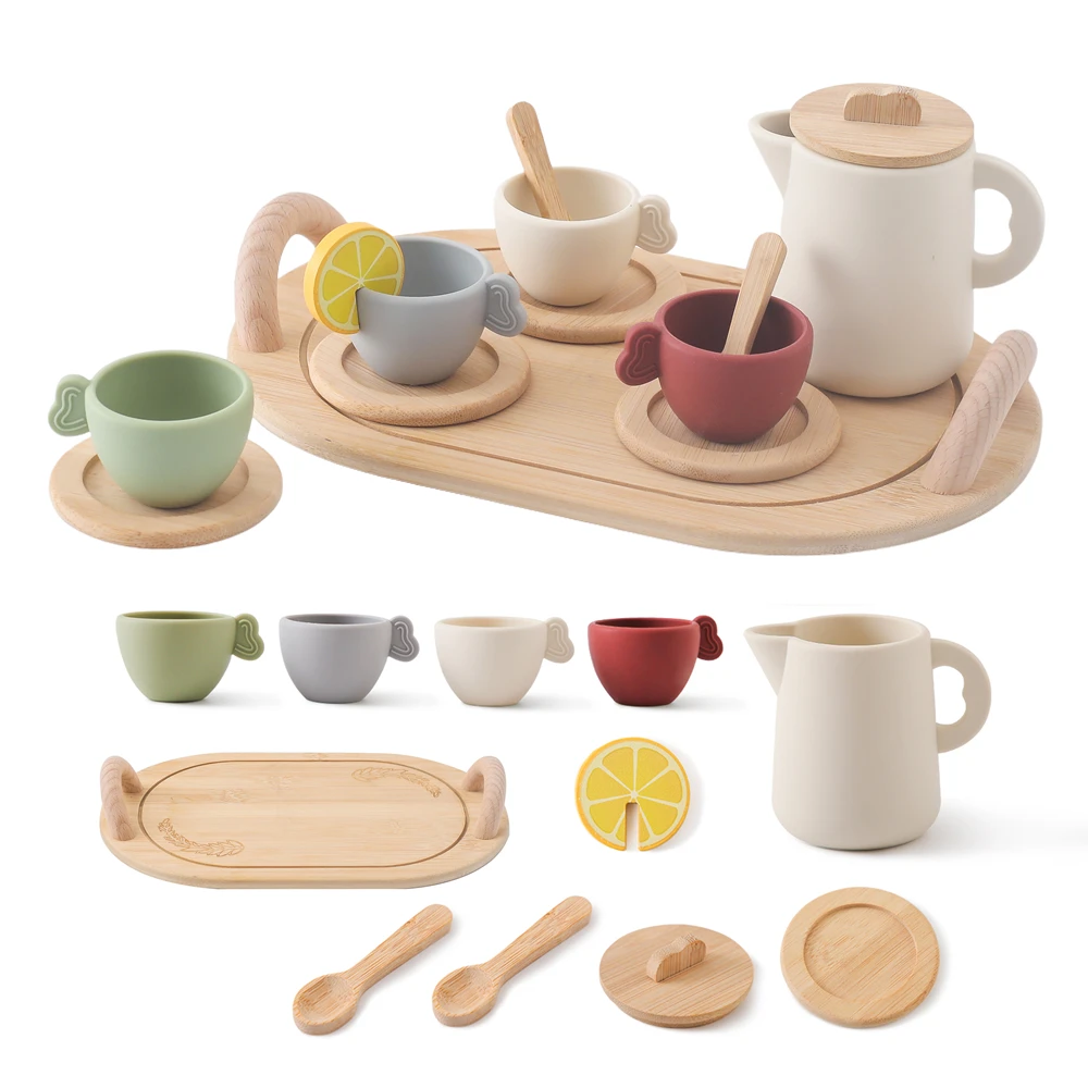 Silicone Tea Set for Kids Leak Proof Cups Realistic Tea Brewing Play Social Skills Tea Culture Baby Toys Learning Gift