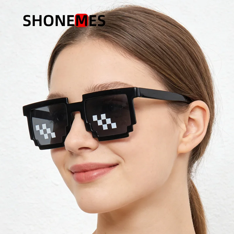 Shonemes Mosaic Sunglasses Retro Thug Life Pixel Shades Funny Party Cosplay Sun Glasses for Men Women