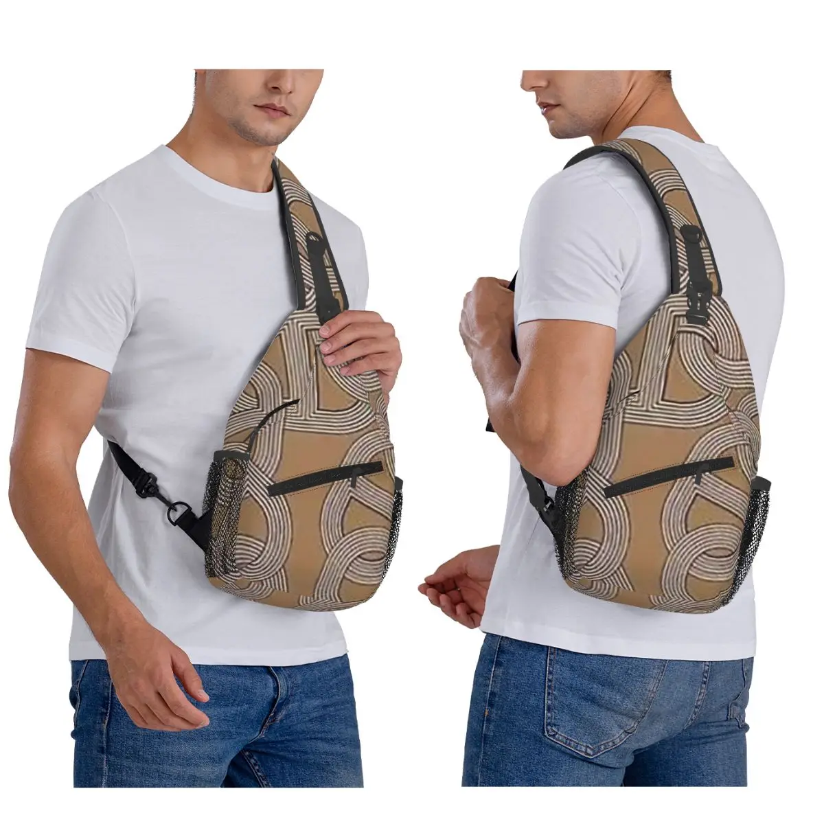Abstract Geometric French Modern Simple Chest Bag Men Sling Crossbody Backpack Chest Bag Traveling Hiking Daypack Shoulder Bag