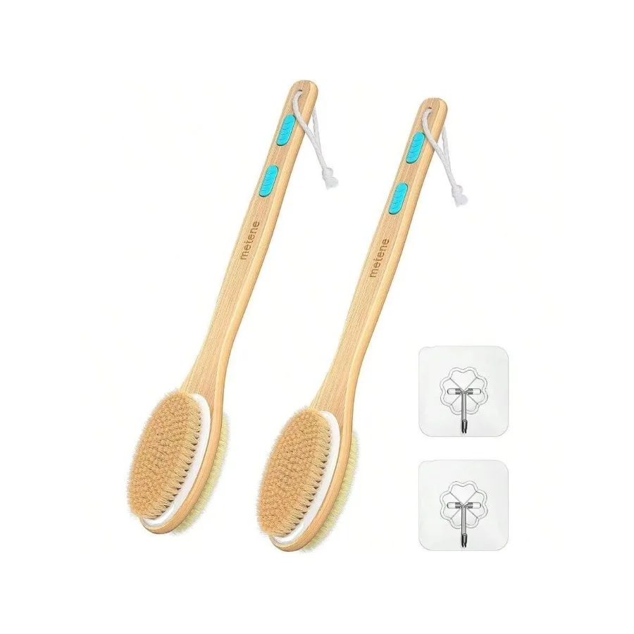 

【New style】XAPY 2 Pack Shower Br With Soft And St Brist Bath Dual-Sided Long Handle Back Scrubber Body Eolia For Wet Or Dry Bri