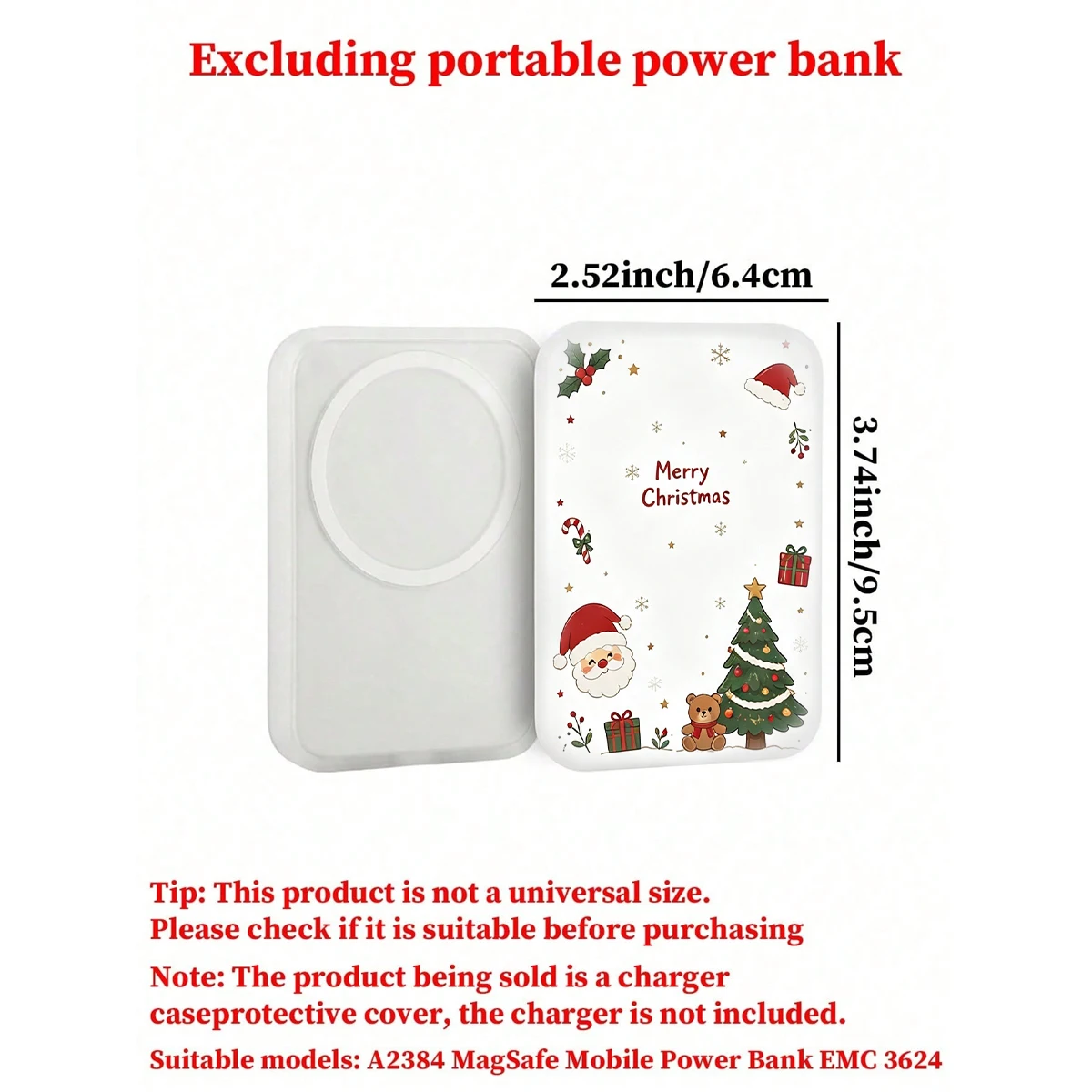 2 Christmas-Themed Tpu Magnetic Charging Protective Cases, Compatible with Apple's Original Magsafe Wireless Power Bank - Christmas Pattern Design, Anti-Drop - Batteries Not Included - Christmas Gift