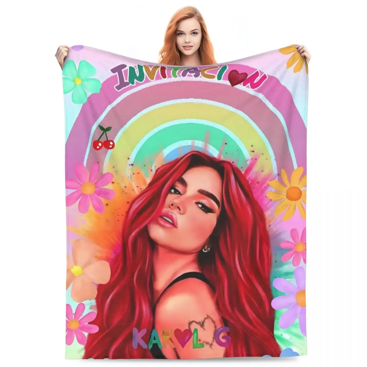 Custom Ultra-Soft Fleece Singer Karol G Throw Blanket Warm Flannel Blankets for Bedroom Home Couch Bedspreads