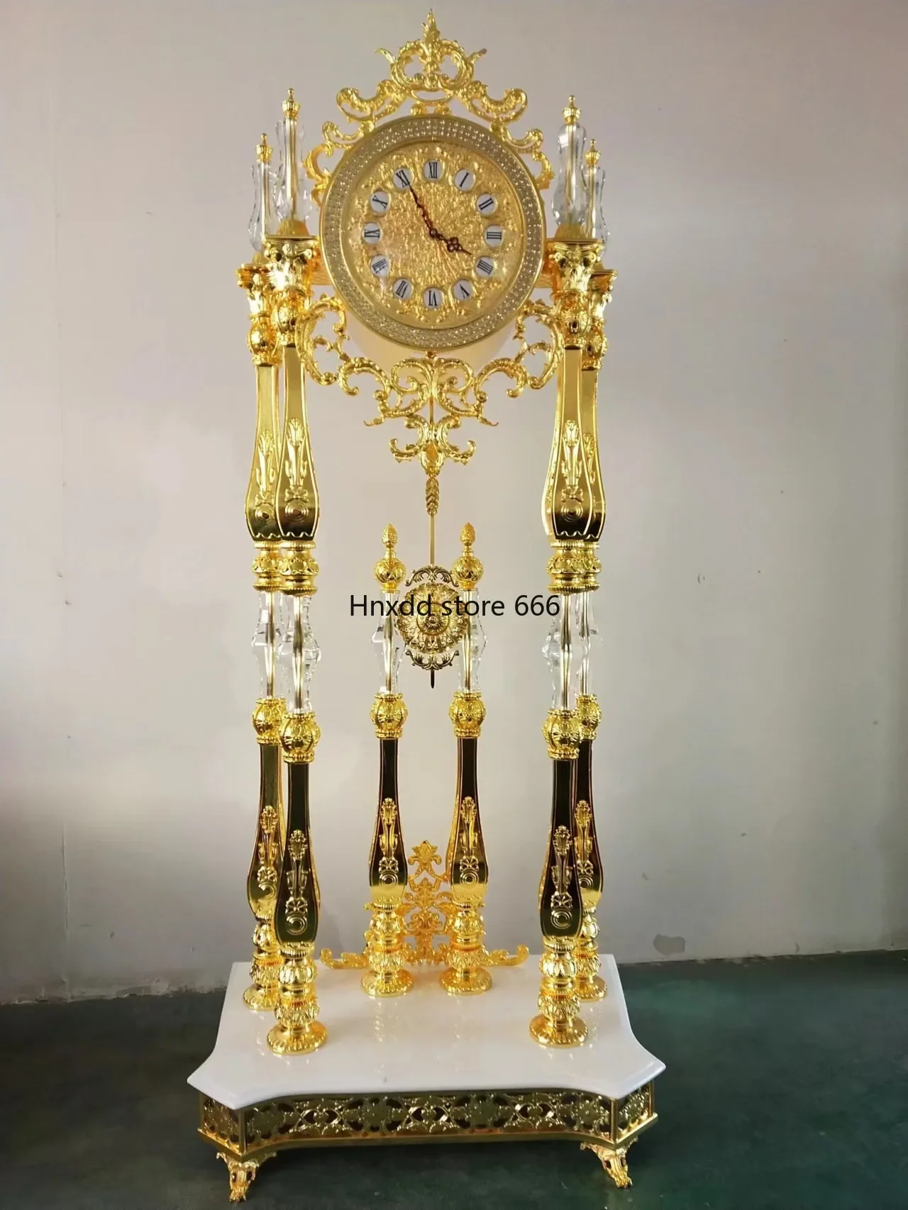 Living room floor clock European standing clock Golden crystal floor clock, living room luxury