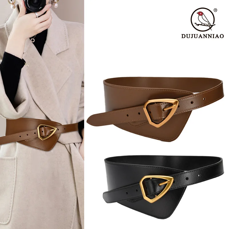 Женский декоративный ремень с широкой застежкой на талии и платье-пальто, кожаная туника, простой и универсальный ремень