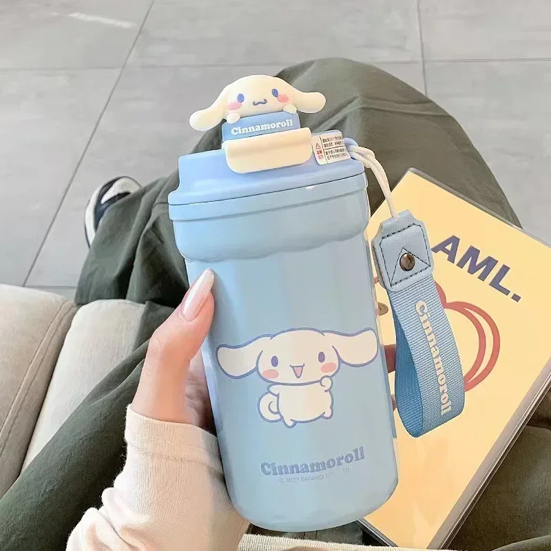 480ml Sanrio Cinnamoroll Insulated Cup Children's Water Bottle Anime Cute Cartoon Kuromi Melody Thermos Bottle For Kids Gift