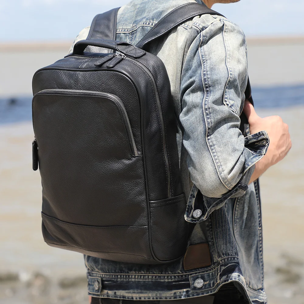 S.WORKER Großer Klassischer Echtleder-Tagesrucksack Geschenk für Männer Lässige Schultaschen Reise-Herrenrucksack – Detail 4