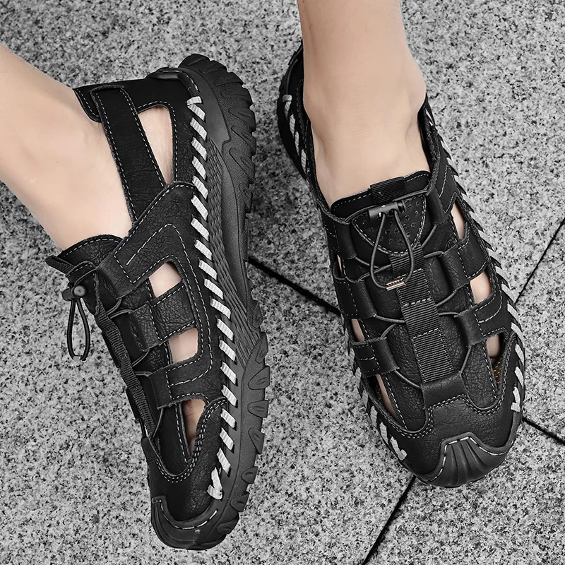 Fashionable Summer New Handmade Cowhide Breathable Sandals for Men's Outdoor Comfortable and Lightweight Waterwading Beach Shoes