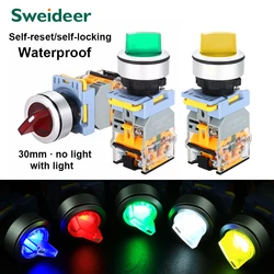 30MM Knob Rotary Switch with LED Latching Momentary 2NO 1NO1NC 2 3 Position 10A Selector Power Switch ON/OFF 36V 48V 110V Red