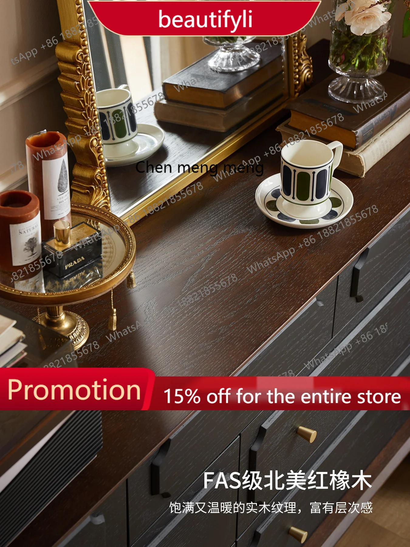 

Q181 French bedroom bedside solid wood drawer cabinet living room against the wall entrance retro dining side cabinet