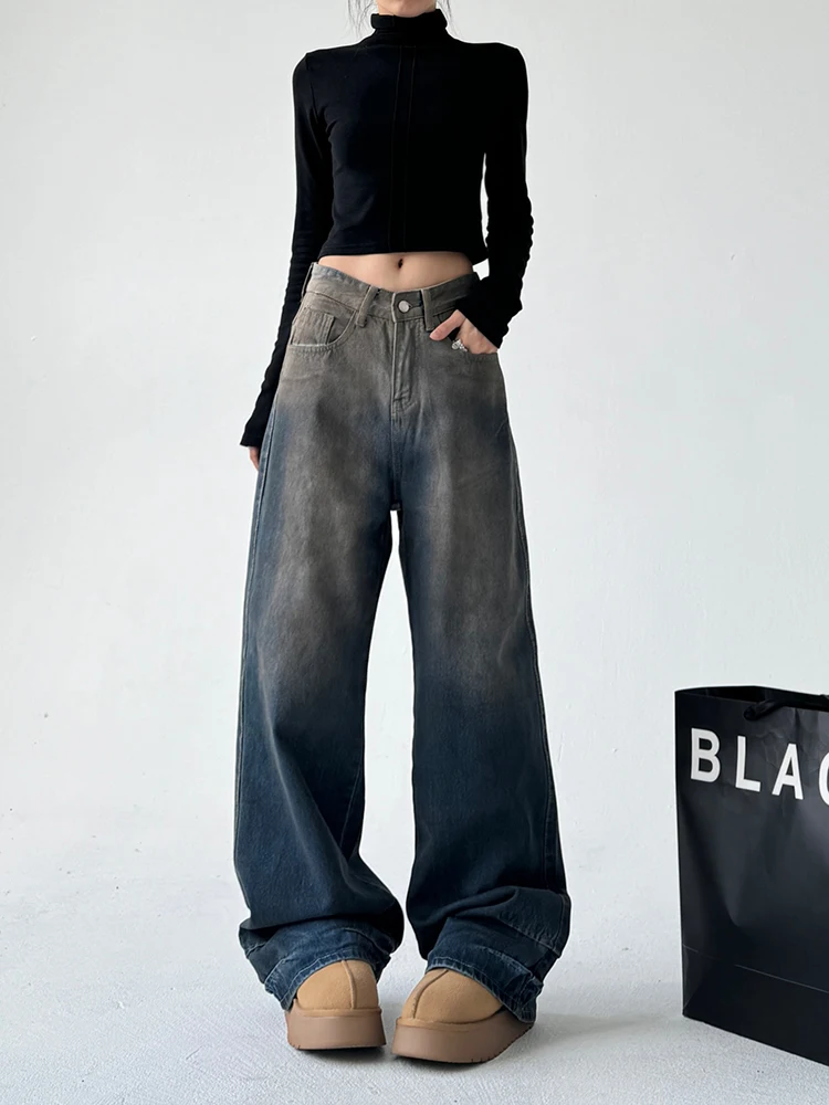 

Американские широкие джинсы с высокой талией, женские джинсовые брюки DirFit, свободный крой, осень-зима, новинка High Street Faion