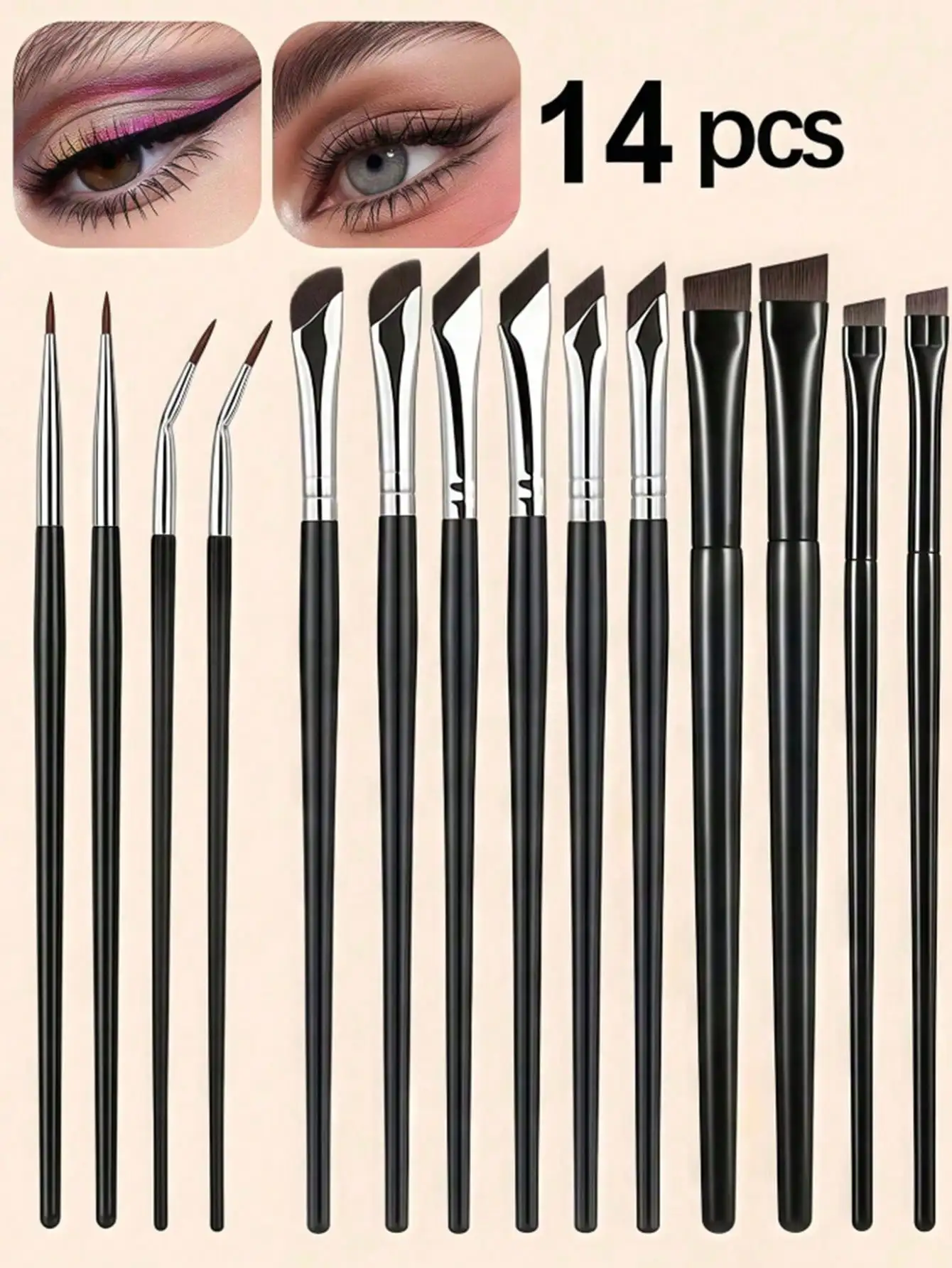 14/5-teiliges Präzises Augen-Make-up-Pinselset, inklusive abgewinkeltem Eyeliner-Pinsel, Eyeliner- und Lidschattenpinsel, für ein bezauberndes Augen-Make-up.
