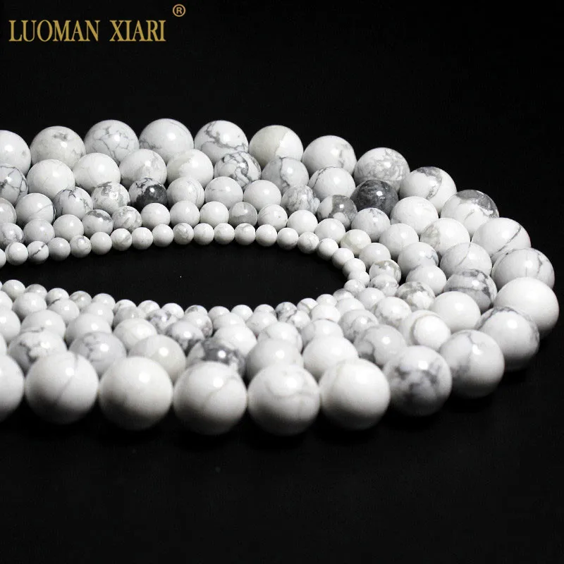 Natural Stone White Howlite Turquoise Loose Round Spacer Beads For Jewelry Making  DIY Necklace Bracelet Accessories 2-14MM 15\'\'