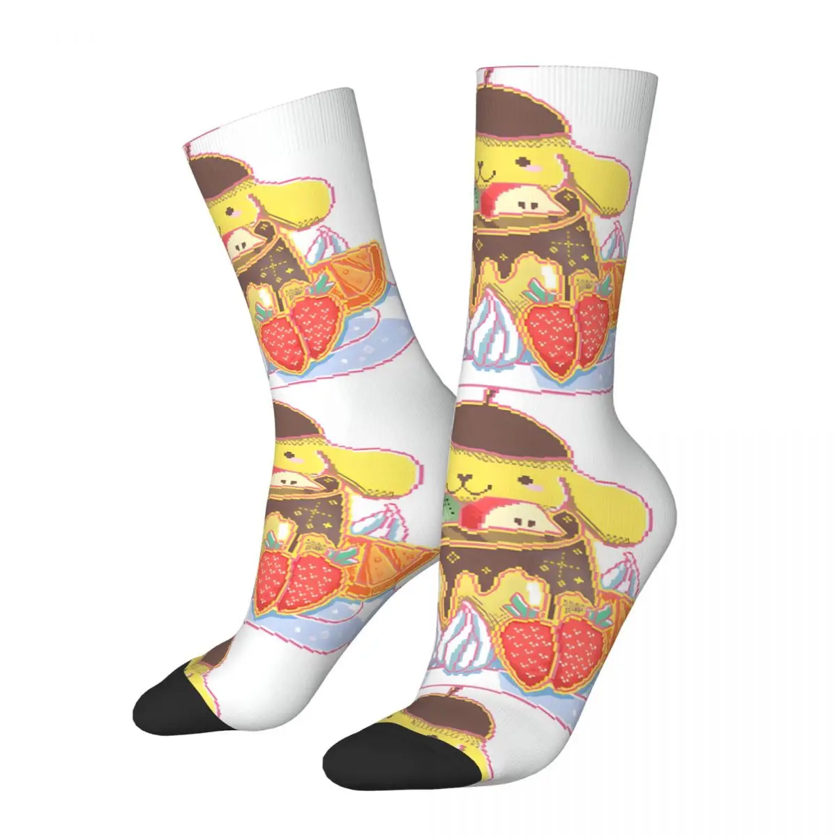 Kawaii Pudding Sock for Men Hip Hop Harajuku Sanrio Happy Quality Pattern Printed Boys Crew Sock Casual Gift