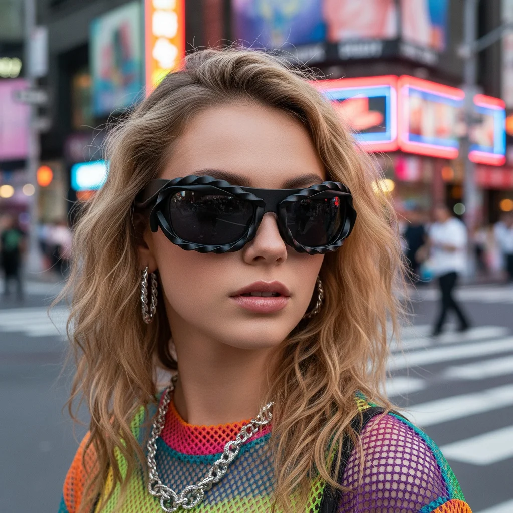 Trendige Techwear-Style Unregelmäßige Sonnenbrille, Nischendesign, Sonnenschutz & Blendschutz, Vielseitige Sonnenbrille 68192 – Detail 2