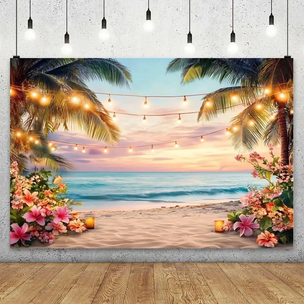 Sfondo fotografico estivo spiaggia hawaiana Fiori tropicali al mare Aloha Luau Ocean Holiday Party Sfondo Decor Banner