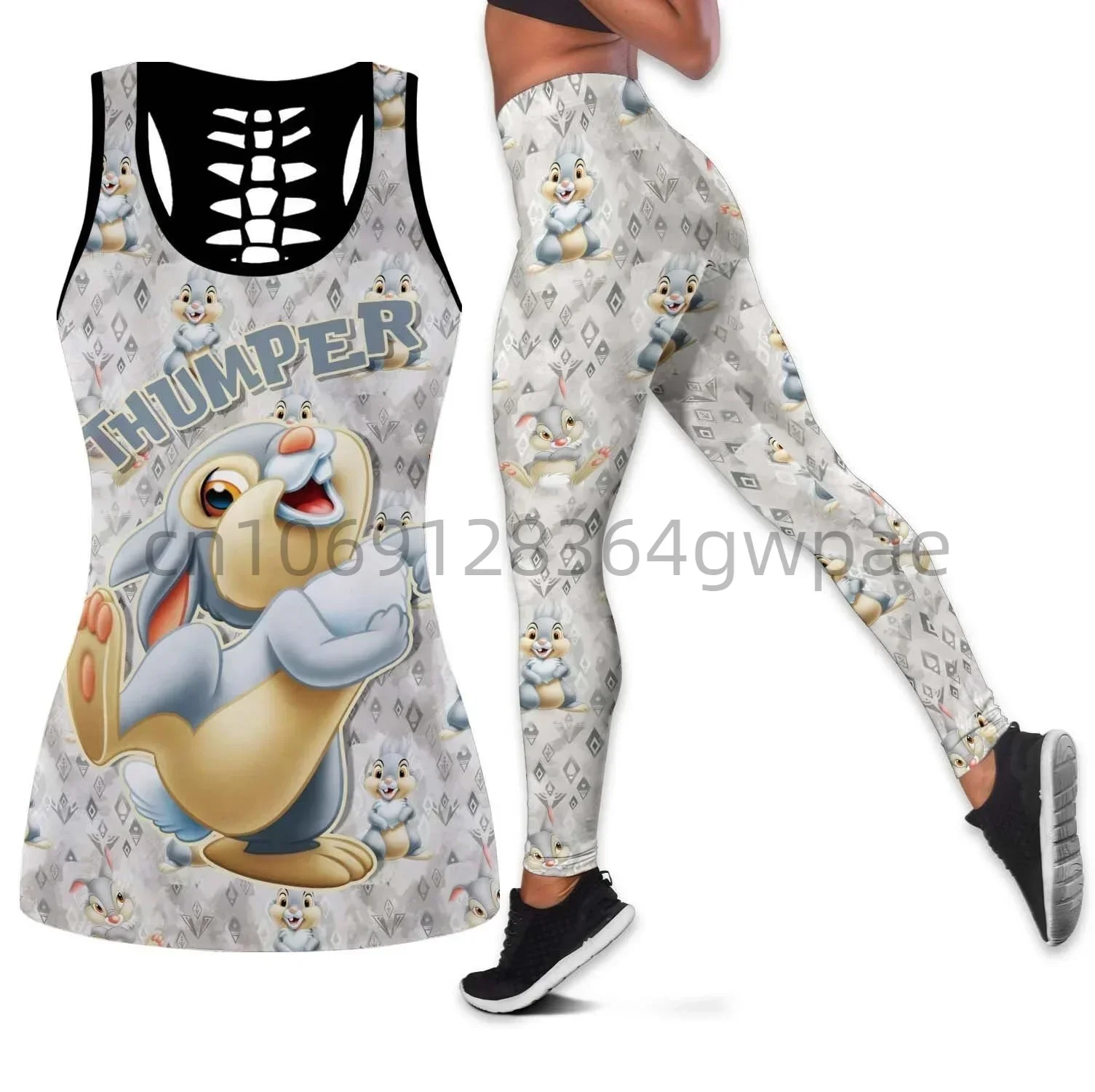 New Thumper Rabbit Bambi Cutout Tank Top Leggings Yoga Set Fitness Leggings Tracksuit Disney Hollow Tank Top Leggings Set