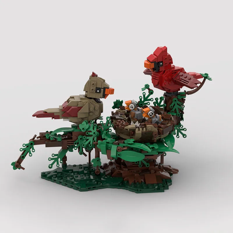 

991 шт., набор игрушек из строительных блоков Northern Cardinals Birds Moc, реалистичное гнездо, модель «сделай сам», подарок для образования природы для любителей птиц