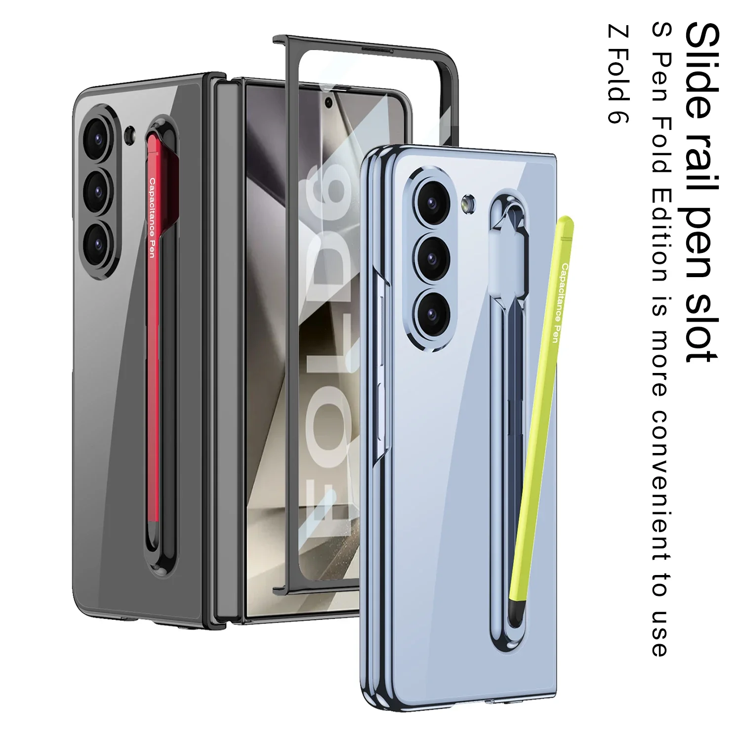 

For Samsung Galaxy Z Fold 6 Case Ultra-Thin Electroplating Transparent Pen Slot With Pen With Tempered Film Shockproof Hard Case