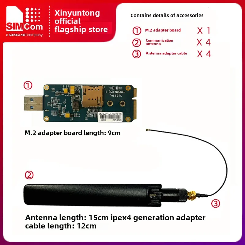 Scheda adattatore Simcom core M.2 Scheda di sviluppo USB/m-PCIE dual-pass 5G con slot per scheda SIM inclusa antenna