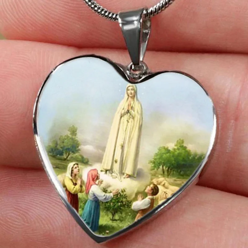 Fashion Jesus Necklace Heart Crystal Maria Pendant Engagement Necklaces for Women Religious Jewelry Birthday Anniversary Gift