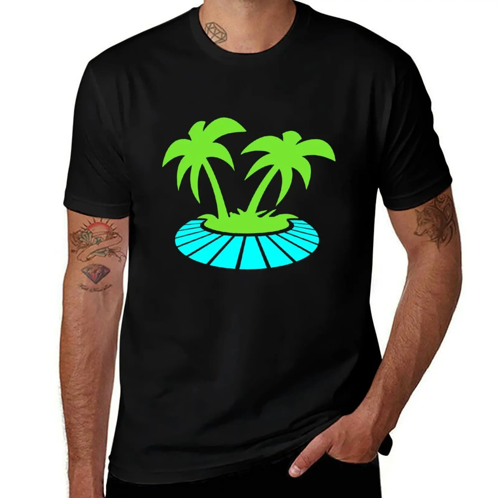 Футболка Two Palm Trees Island Sun Sunset Round Sunrise Fun, рубашки с графическим рисунком, летняя рубашка в тяжелом весе, мужские футболки высокого качества