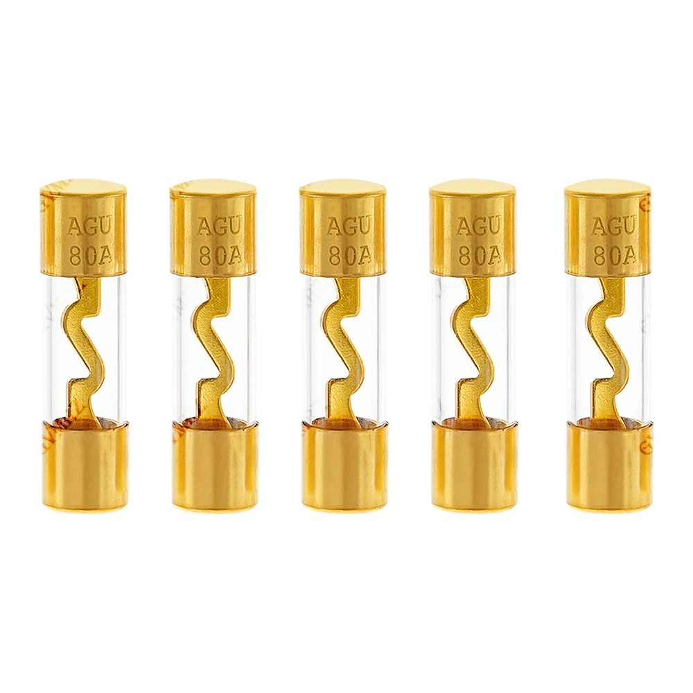 5PCS 10*38 50A 60A 70A 80A 100A Gold Plated Glass AGU Fuse Fuses Pack Car Audio Amp Amplifier 10A 15A 20A 25A 30A 40A  Car Fus