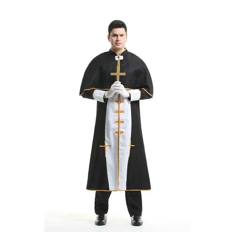 Halloween Cosplay Roman God Father Black Robe Party Dress Male Fancy Masquerade Costume