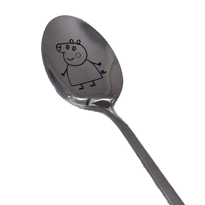 Peppa Pig Cartoon Spoon Kawaii Page George Family Stainless Steel Ladle Home Food for Children Tableware Spoons Birthday Gifts