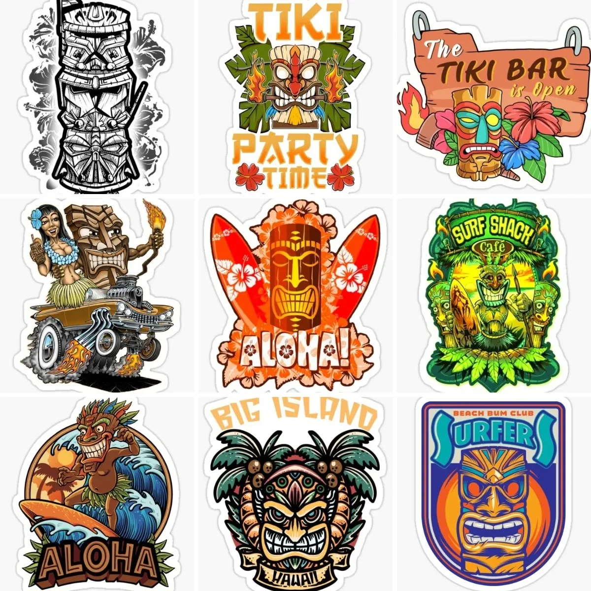 

Tiki Hawaii Surfing Sand Coconut Tree Sticker Vinyl Motorcycle Car Kayak Boat Motorboat Surfboard Camper Waterproof Wall Decal