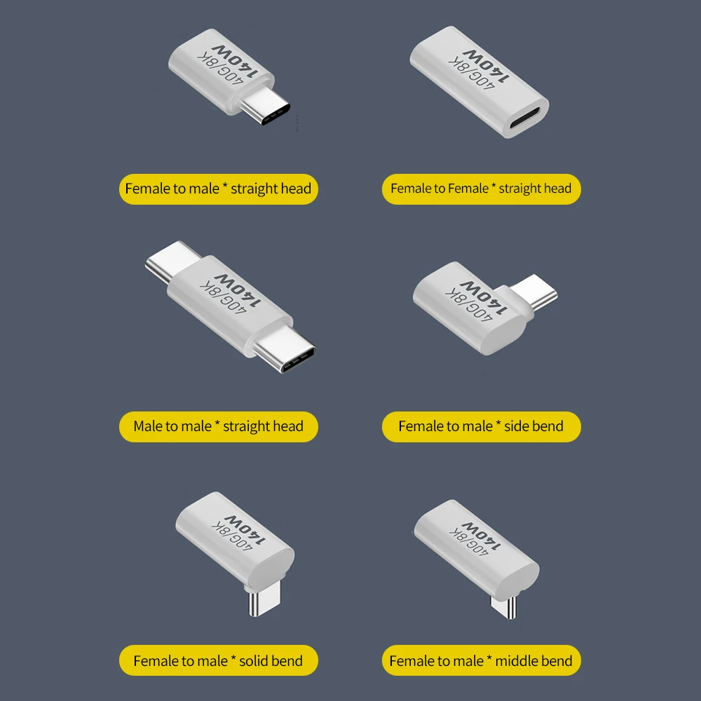 USB C Adapter PD 140W 40Gbps Right Angle Connector Fast Charger Adapter 8K 60Hz USB Type C Extender Adapter