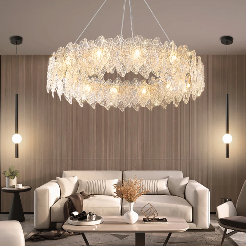 Modern Romantic Ice-Leaf Glass Pendant Lights LED Home Luxury Hanging Lamps for Ceiling Living Room Decor Lustres Lampara Techo