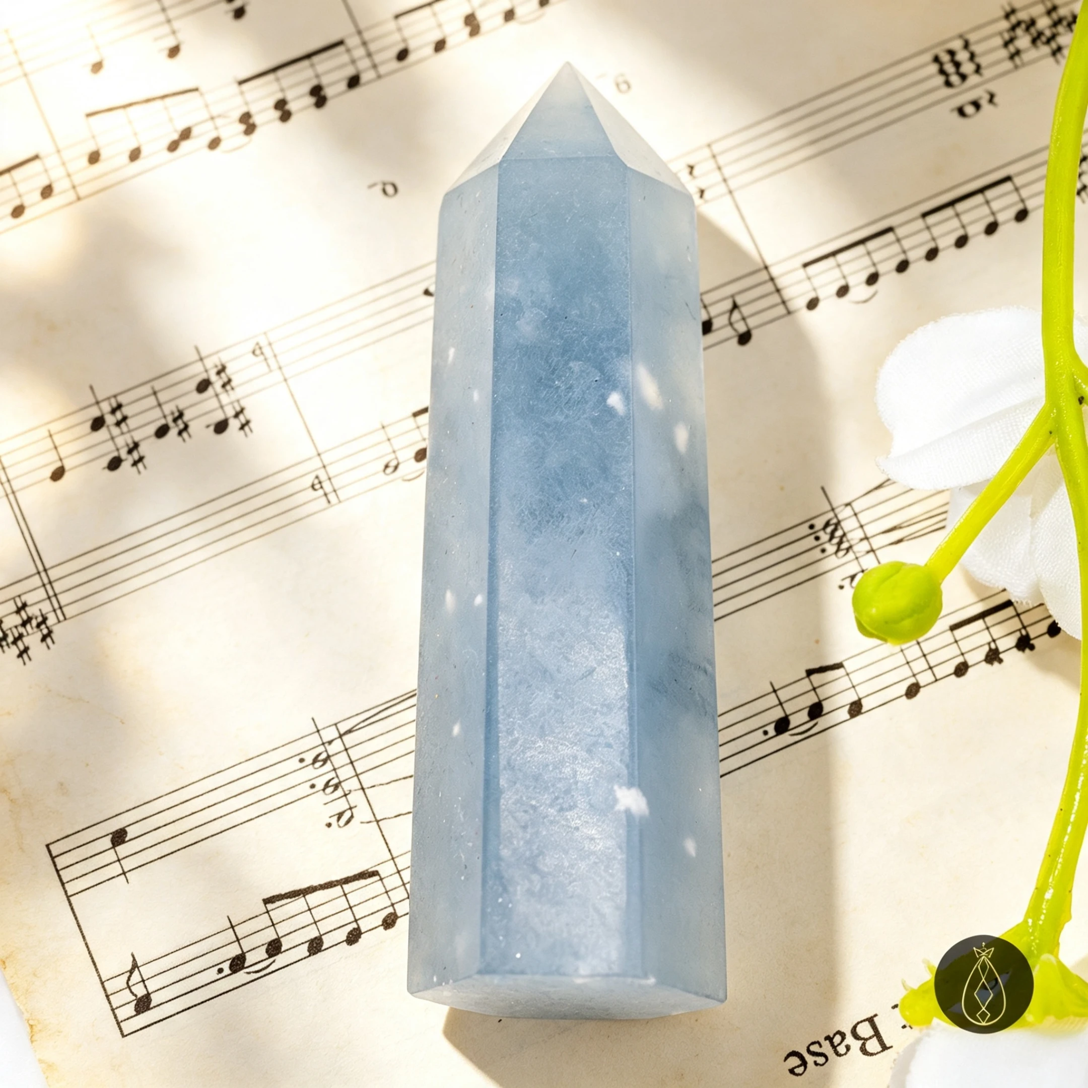 7–9cm Natural Angelite Tower Hand-Polished Crystal Point | Peace Stone & Healing Decor