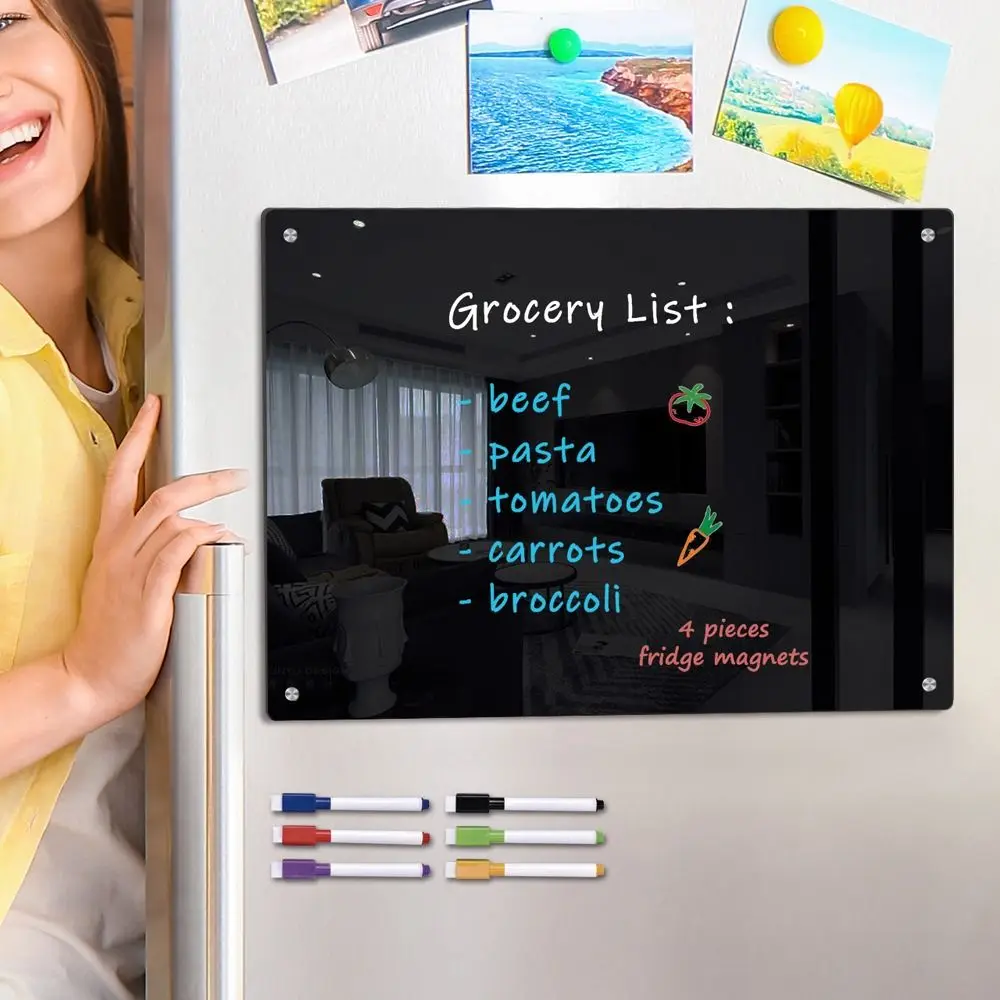 

Refrigerator Sticker PET Blackboard Stickers Magnetic Schedule Magnetic Drawing Board Black 30*21cm Children