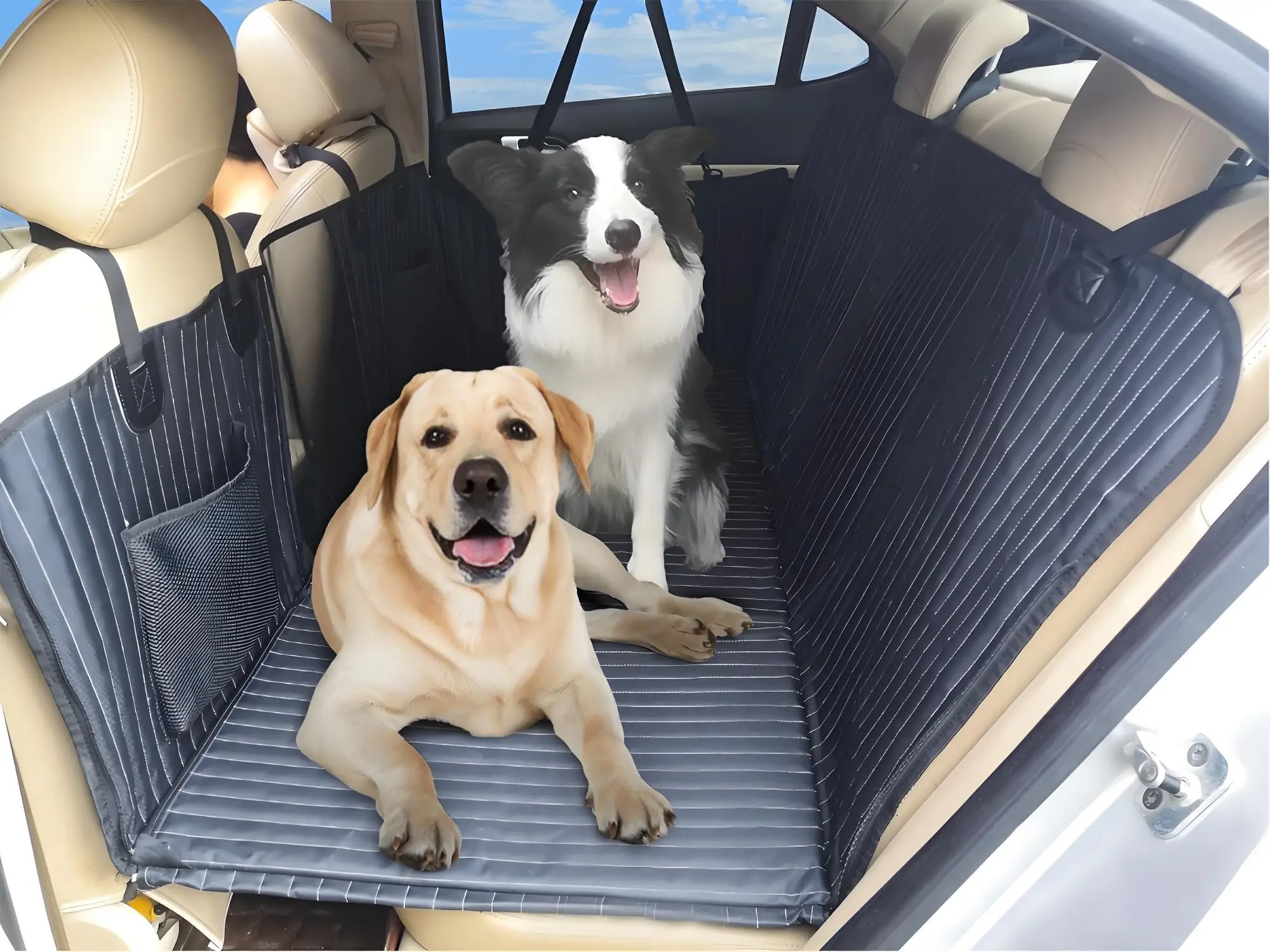 

Non-Inflatable Dog Car Backseat Protector With Gap Bridge, Hammock Style Pet Travel Mat For SUV And Truck, Black