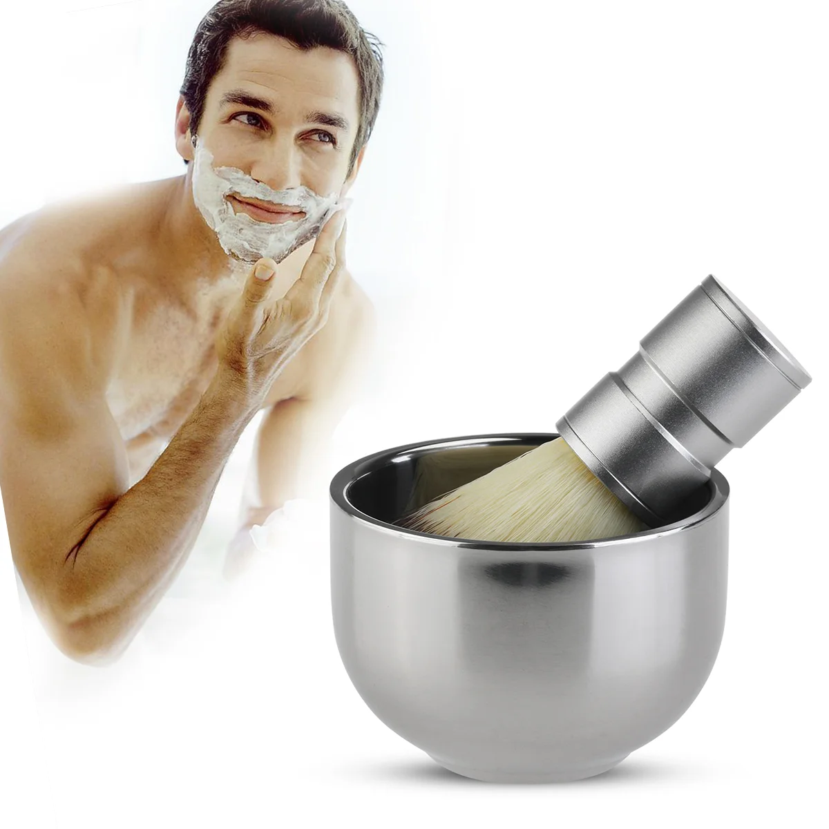 Brush Heat Insulation Shaving Mug Bowl Shave Stainless Steel Badger Hair