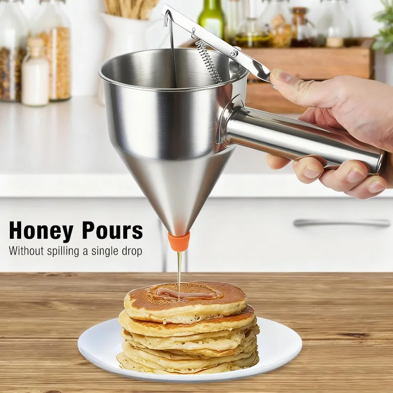 1Pc Practical Nonrust Steel Conical Batter Dispenser 600ML/1200ML Large Capacity For Pastry Sauce Ice Creams Application