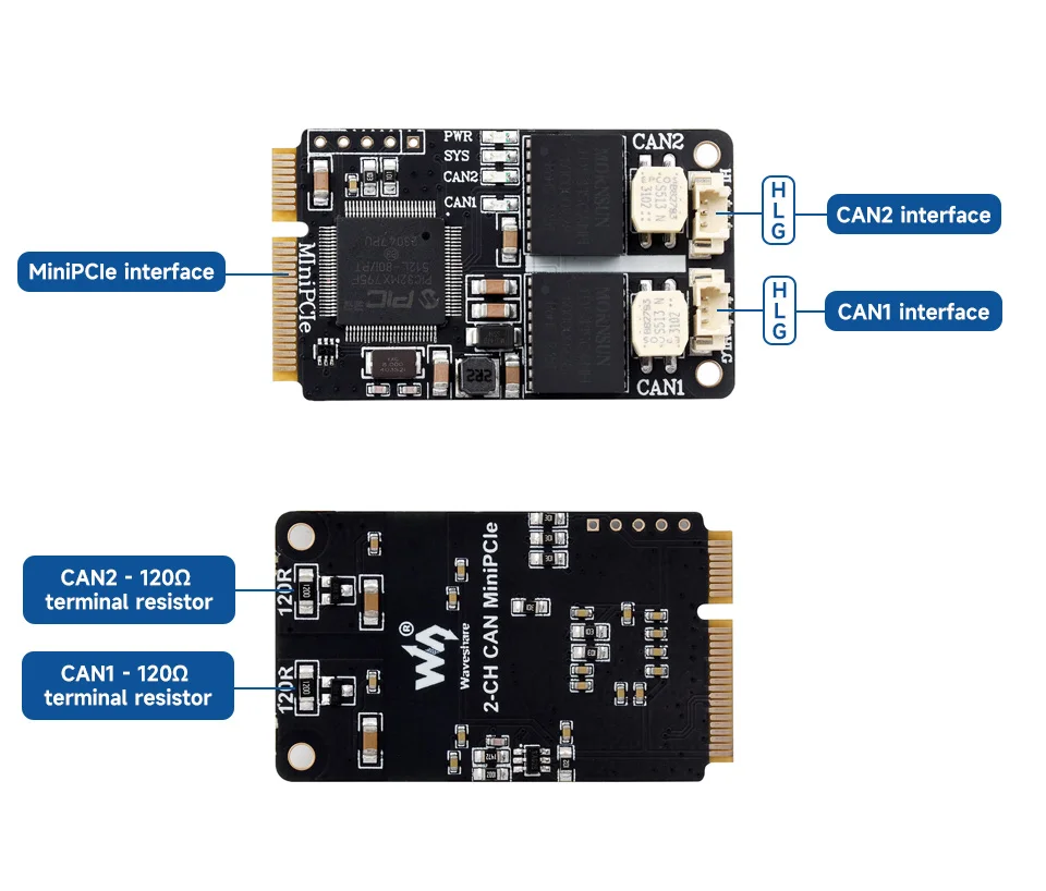 

Waveshare MiniPCIe interface to 2-CH CAN Card, Supports Decoding And Analyzing Function of Multiple CAN Protocols