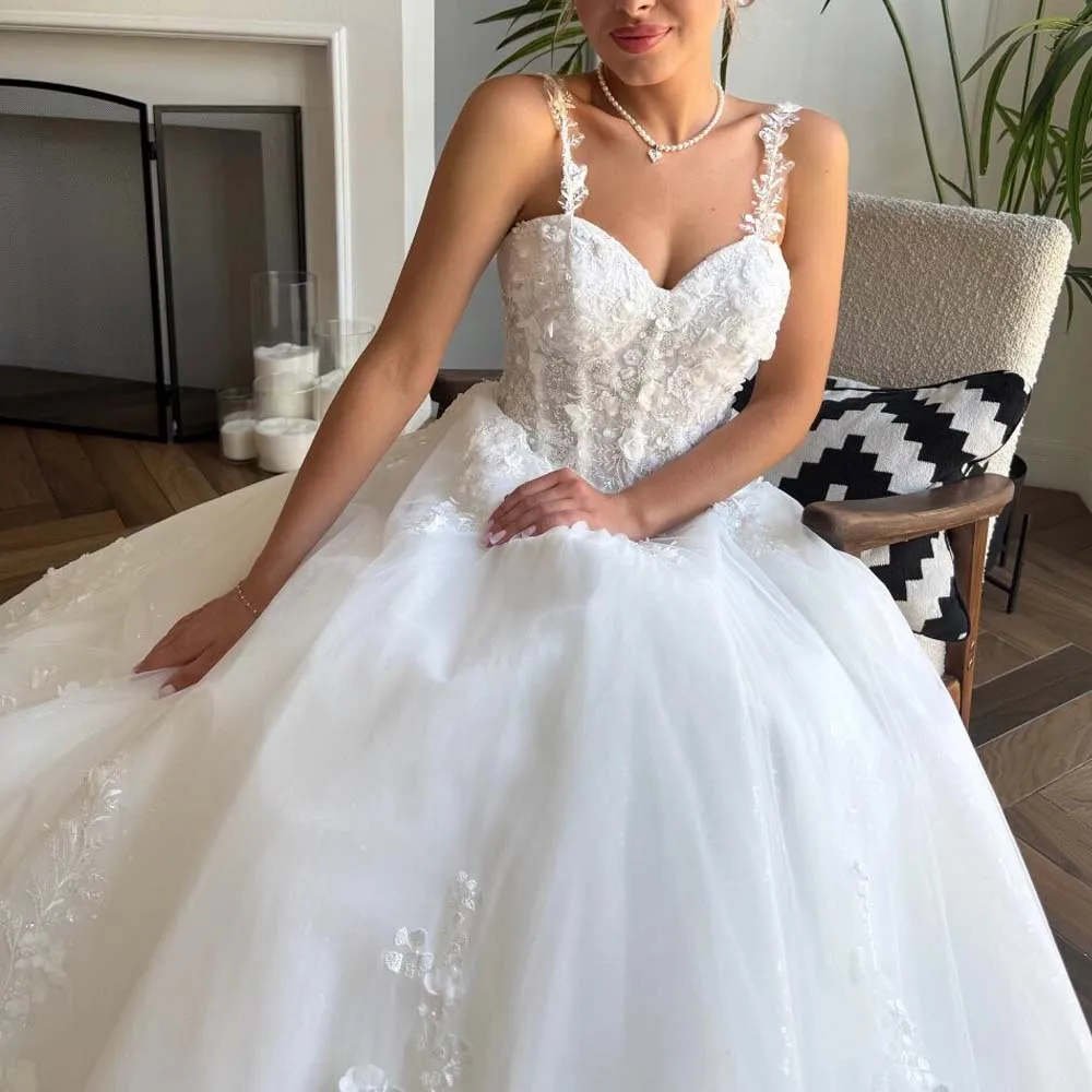 Suknia ślubna z koronki haftowanej na zamówienie, z odpinanymi rękawami, na ramiączkach spaghetti, biała suknia ślubna, vestidos en liquidación envío