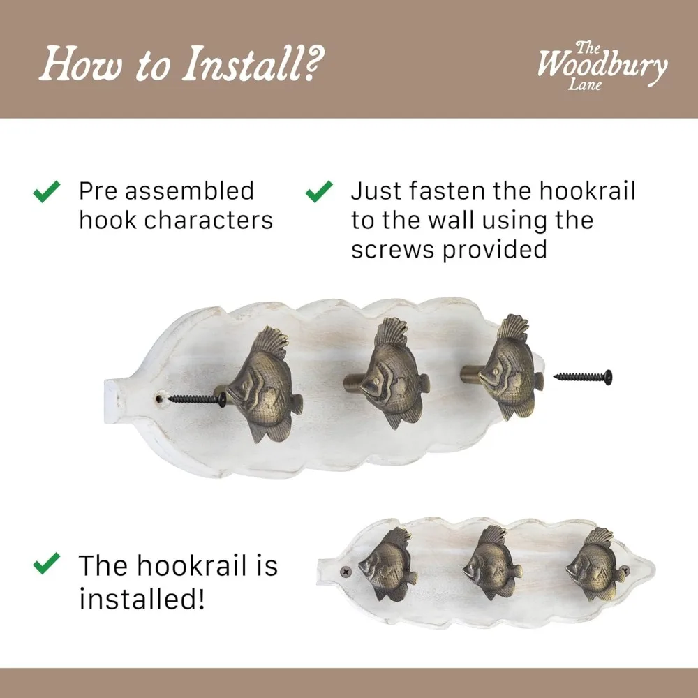 رف معطف عتيق مثبت على الحائط مع 3 خطافات نحاسية عتيقة - قاعدة خشبية بيضاء متعثرة، قبعة على الطراز البحري وسكة معطف #3