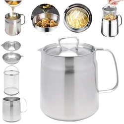 1.5L/ 2L Stainless Steel Oil Filter Deep Fryer Pot Oil Tank With Mesh Strainer Basket Household Leak-proof Wine Pot Pouring Oil