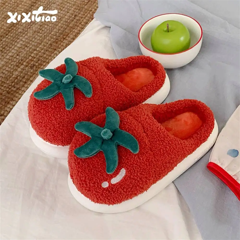 

Women's Winter New Cute Tomato Pattern Slippers Maternity Warm Indoor Home Thick-Soled Furry Cotton Shoes