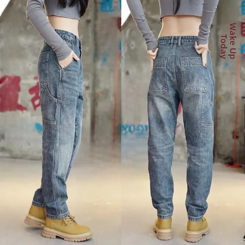 

Мужские джинсы прямого кроя больших размеров для работы и активного отдыха, износостойкие, повседневные, свободные, в американском ретро-стиле