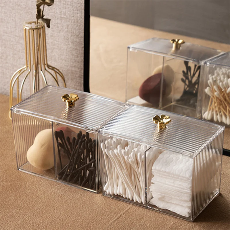 Makeup Storage Organizer Bathroom Jar Cotton Swab Storage Acrylic Square Container Cotton Puff Storage Box Cosmetic Cotton Box